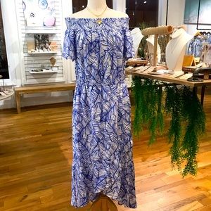 Vineyard Vines 🏝 Banana Leaf High Low Maxi Dress, Size 16, NWOT, Blue